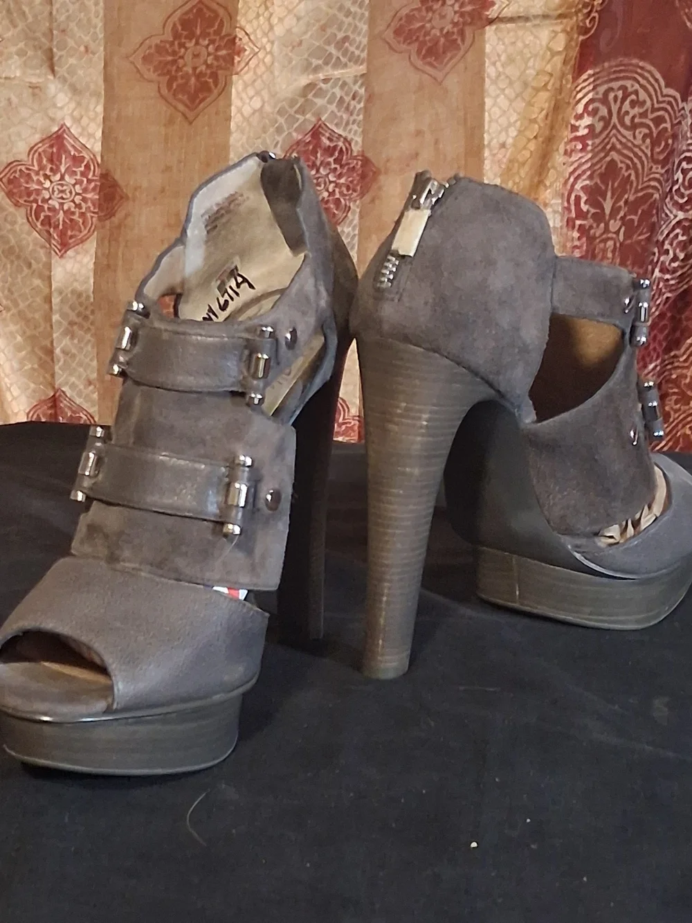 Michael Kors Gray Suede Peep-Toe Platform Heel